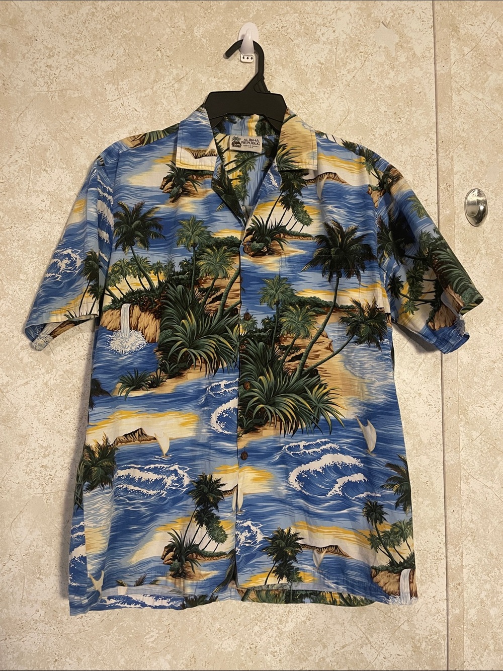 Men's Aloha Republic Blue Hawaiian Palm Print Button-Down Shirt M